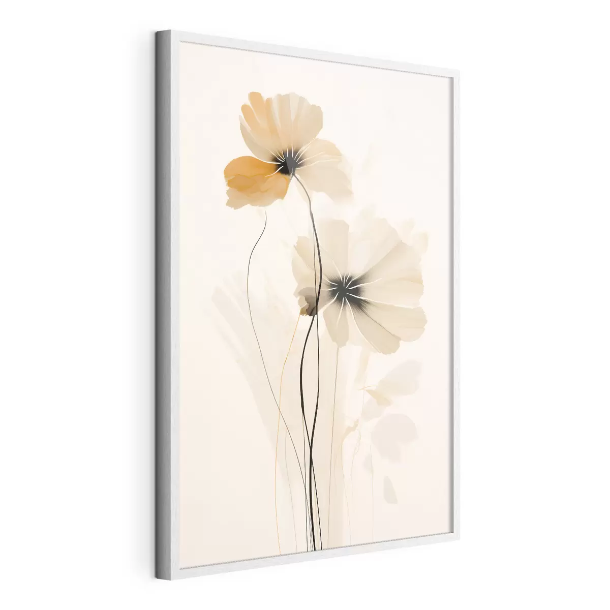 Plakat Kwiaty w beżowo-brzoskwiniowej palecie kolorów z ciemnymi środkami w minimalistycznym stylu f46945