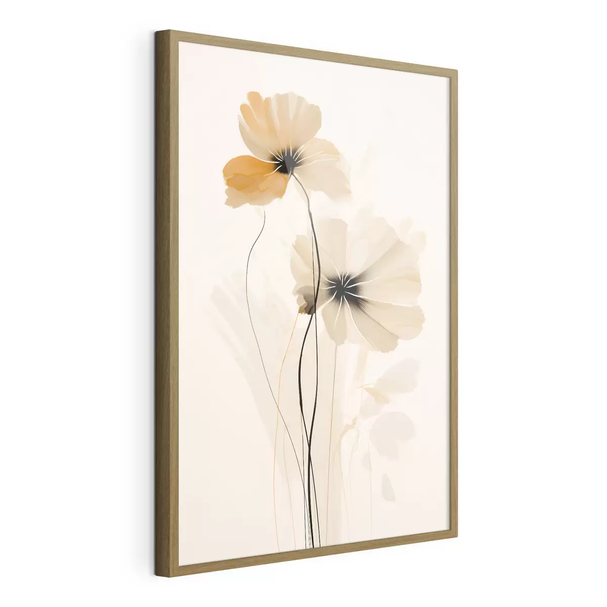 Plakat Kwiaty w beżowo-brzoskwiniowej palecie kolorów z ciemnymi środkami w minimalistycznym stylu f46945