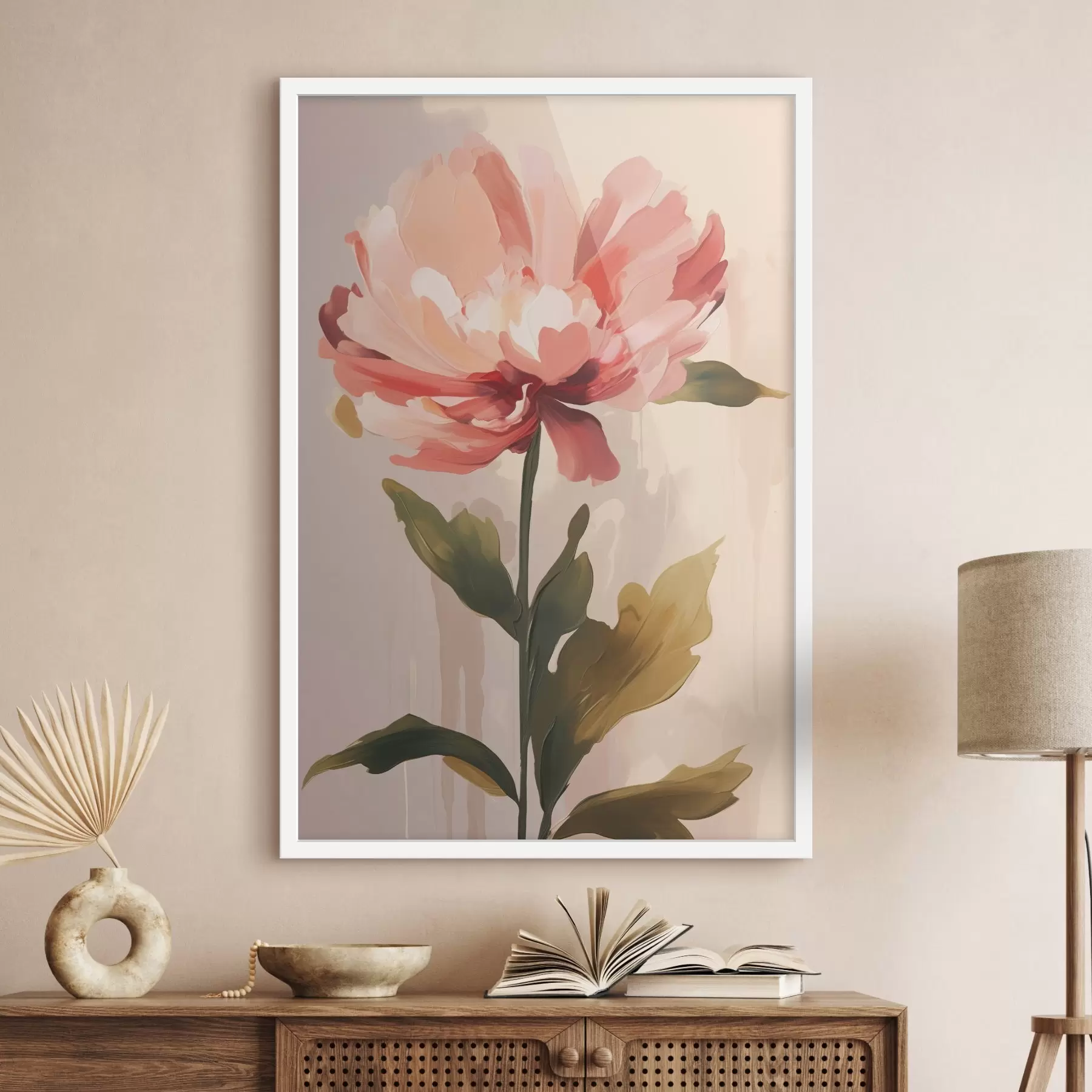 Fototapeta Piwonia o koralowo-różowych płatkach w stylu ilustracji sztuki nowoczesnej f46948