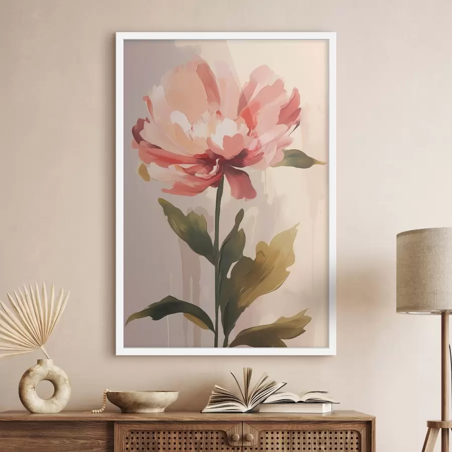 Fototapeta Piwonia o koralowo-różowych płatkach w stylu ilustracji sztuki nowoczesnej f46948