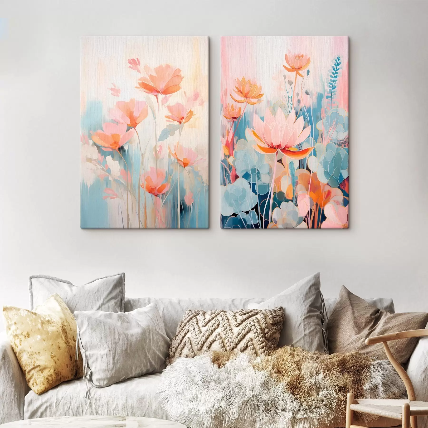 Obraz Akwarelowa harmonia kwiatów w różowo-niebieskiej palecie barw m01084