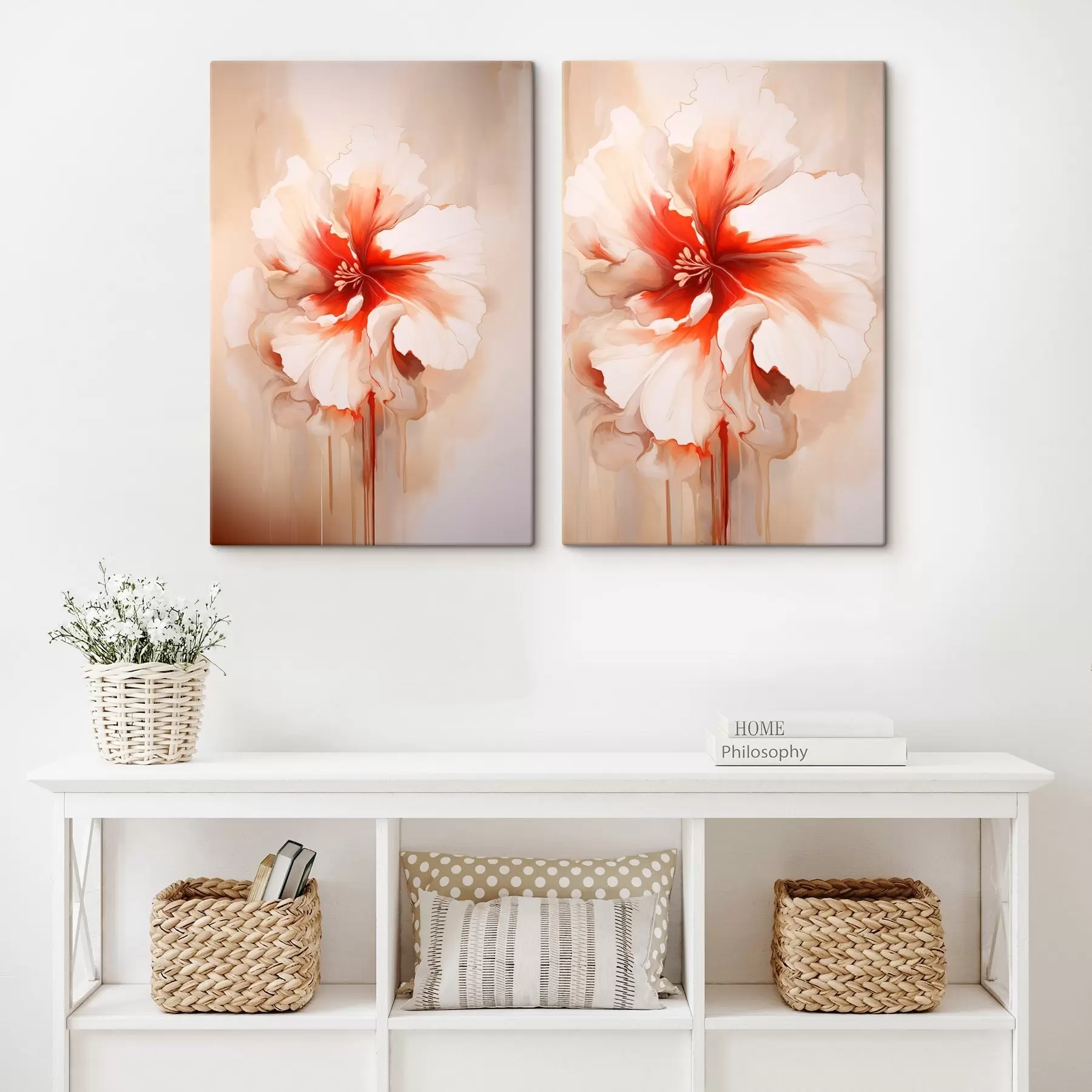 Obraz Białe płatki koralowca na abstrakcyjnym tle, spokojna kompozycja m01089