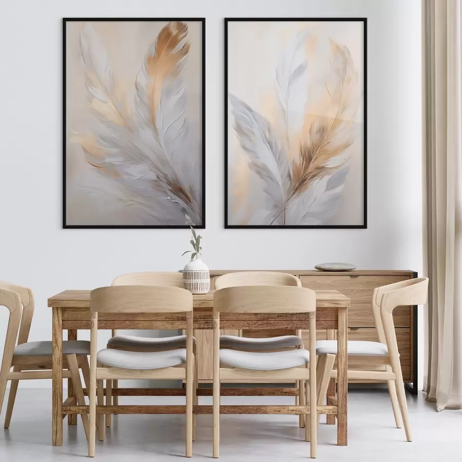 Fototapeta Pióra z pomarańczowymi akcentami, minimalistyczna kompozycja o fakturze, sztuka współczesna d00828