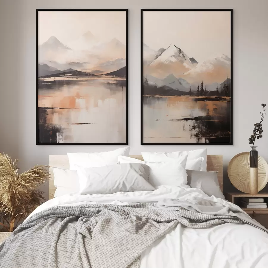 Fototapeta Obraz przedstawiający krajobraz z teksturą gór i jeziora d00831