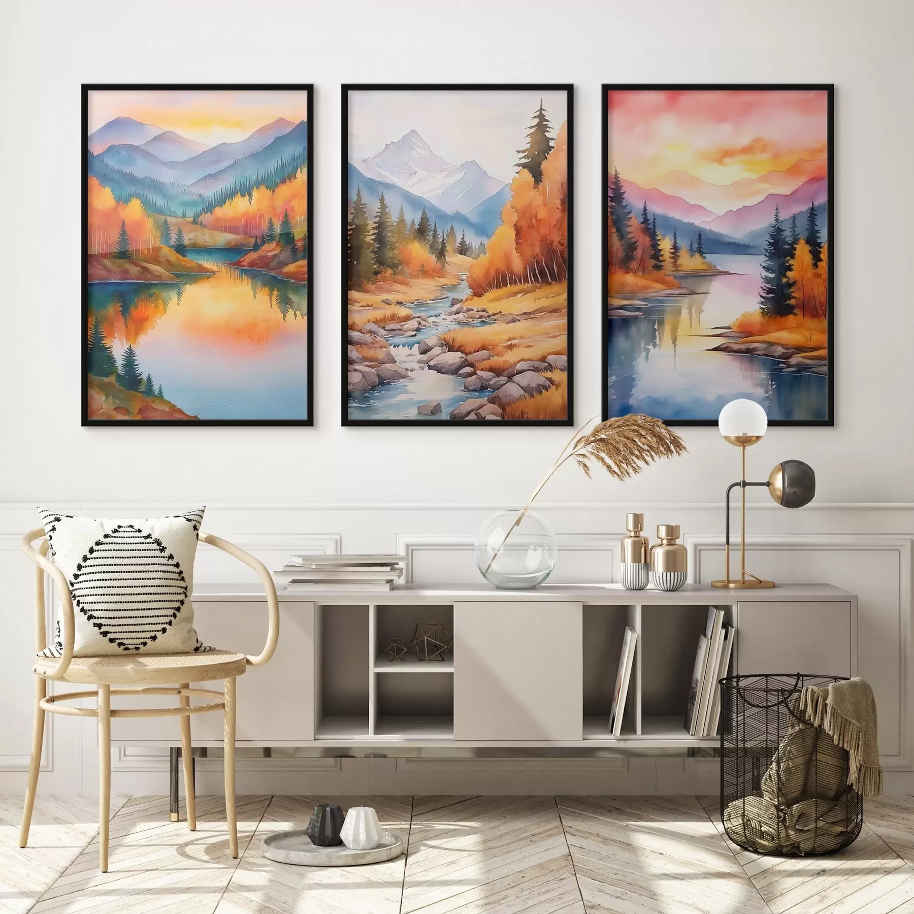 Fototapeta Jesienny górski krajobraz w ciepłych odcieniach zachodu słońca d00930