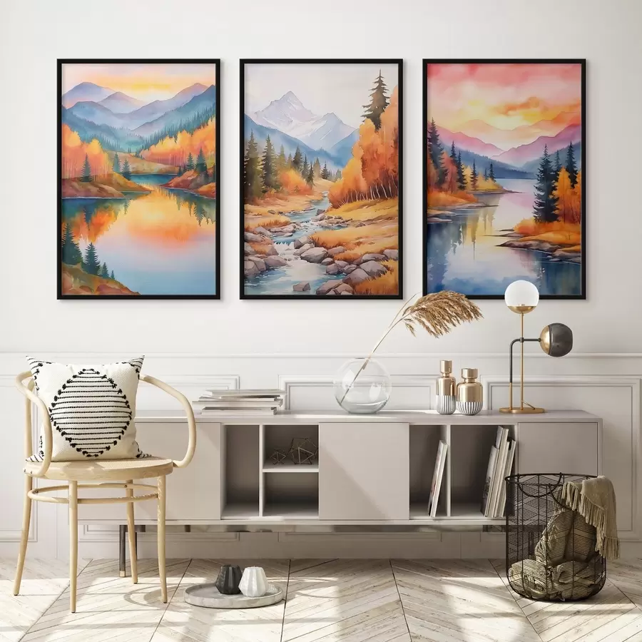 Fototapeta Jesienny górski krajobraz w ciepłych odcieniach zachodu słońca d00930