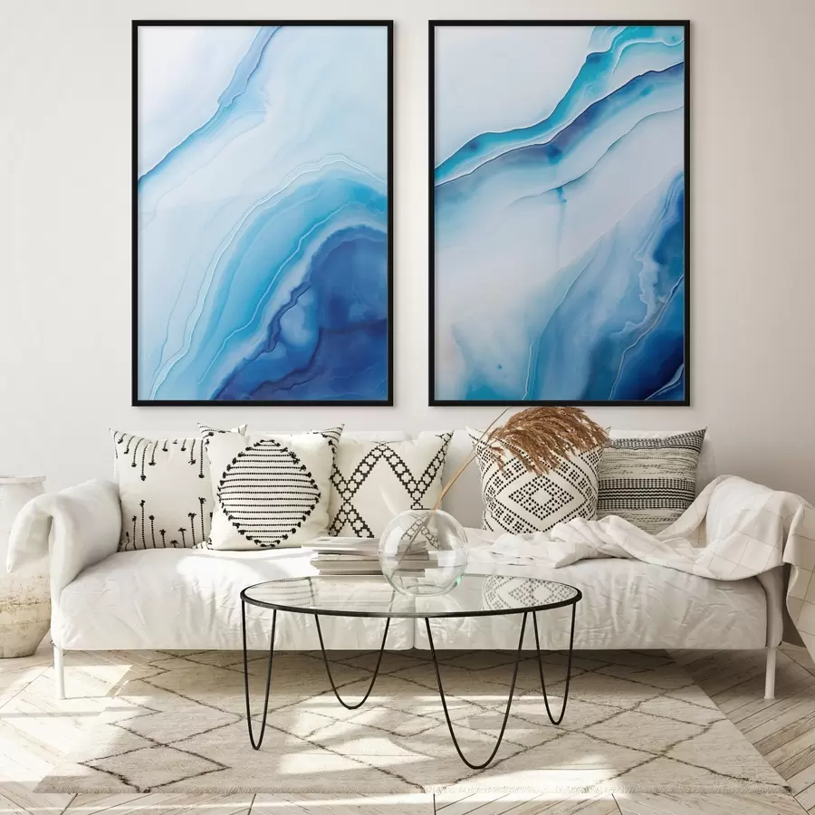 Fototapeta Abstrakcyjny wzór z niebieskiego i białego agatu, wirujące linie i gradienty, gładka faktura, sztuka nowoczesna, minimalistyczny d00888