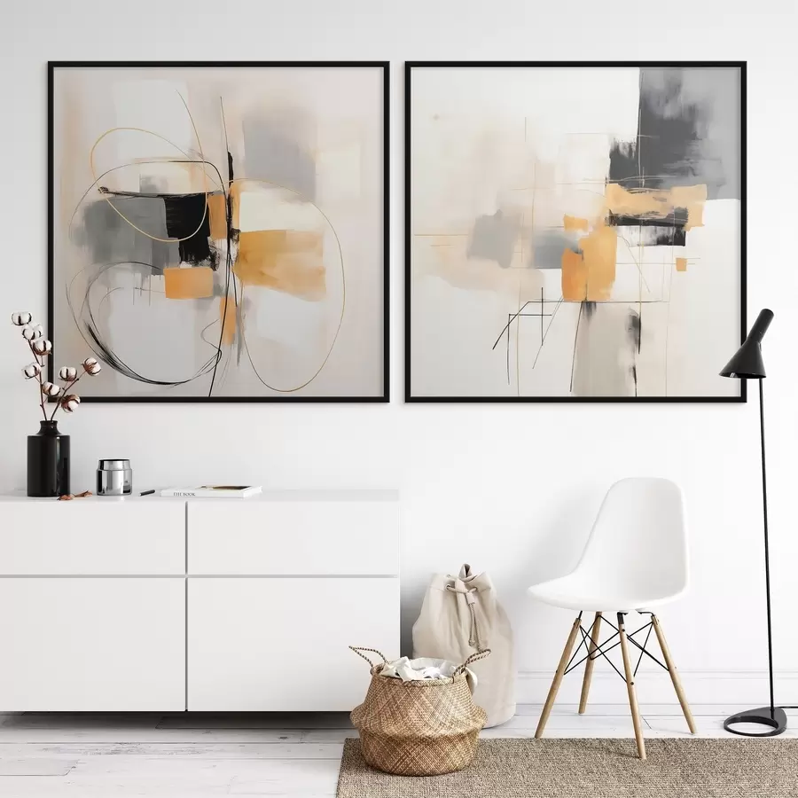 Fototapeta Geometria abstrakcyjna, ochra, szarość i czerń d00899