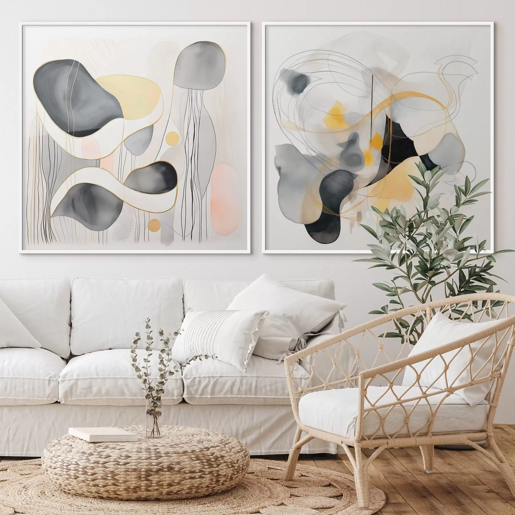 Fototapeta Monochromatyczny i żółty akcent w stylu abstrakcyjnym d00905