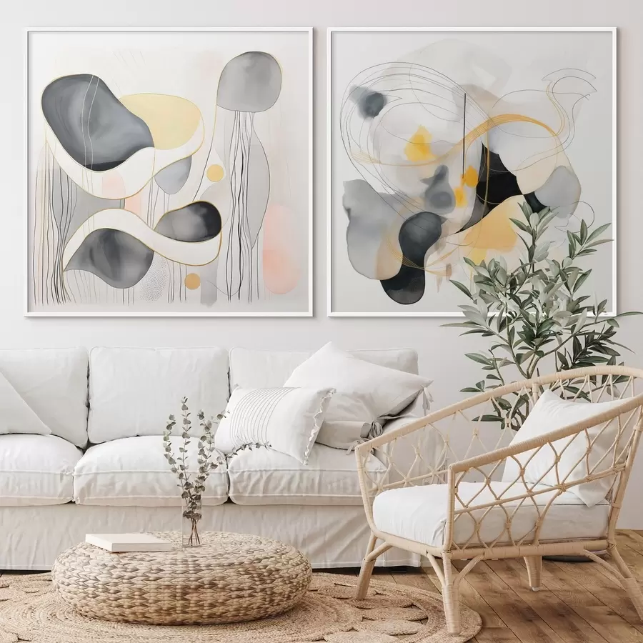 Fototapeta Monochromatyczny i żółty akcent w stylu abstrakcyjnym d00905