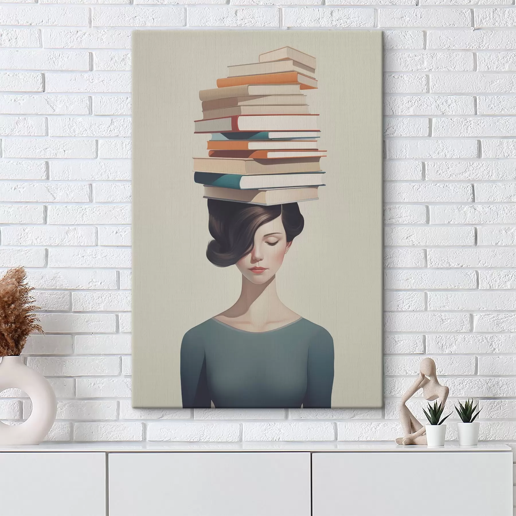 Obraz Surrealistyczny portret dziewczyny z książkami s47334