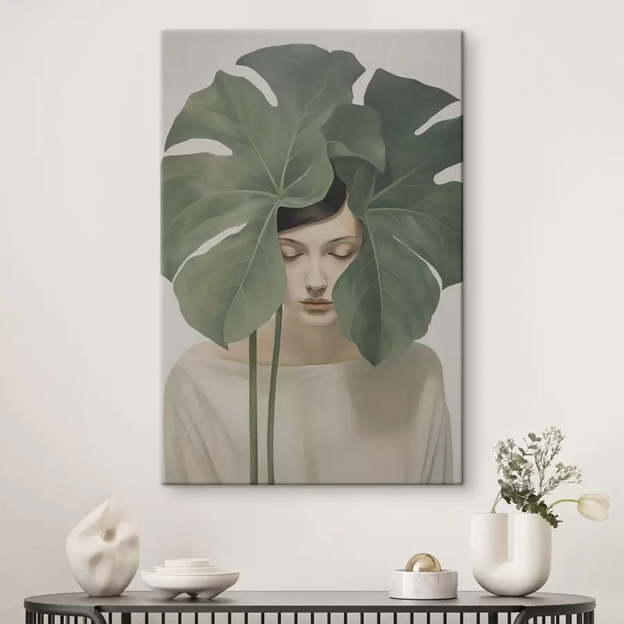 Obraz Dziewczyna z tropikalnymi liśćmi s47335