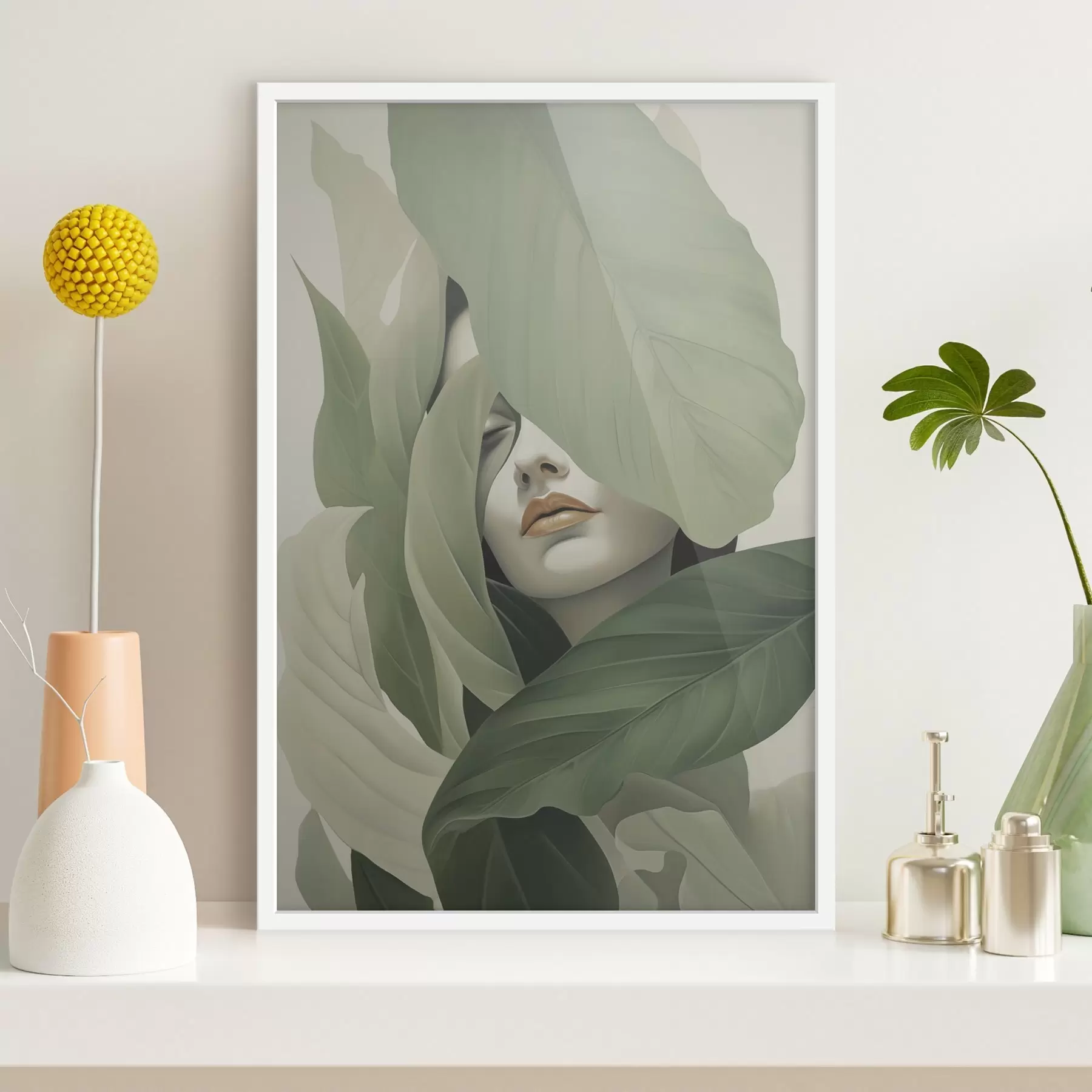 Fototapeta Surrealistyczny portret dziewczyny wśród liści f47332