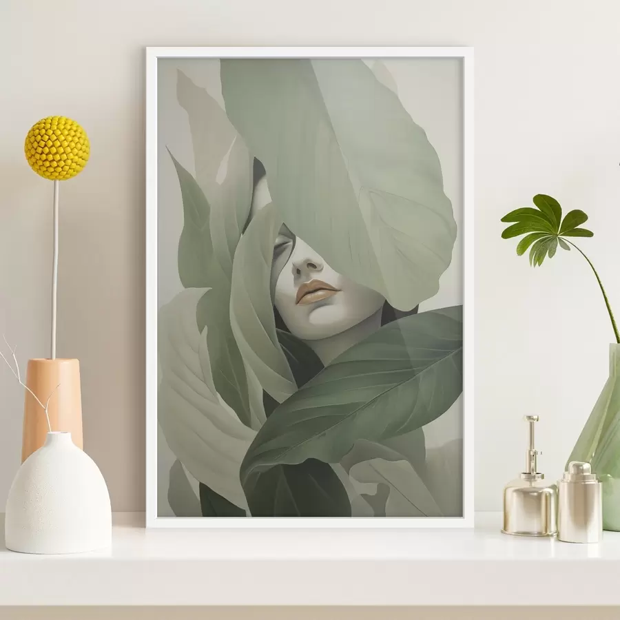 Fototapeta Surrealistyczny portret dziewczyny wśród liści f47332