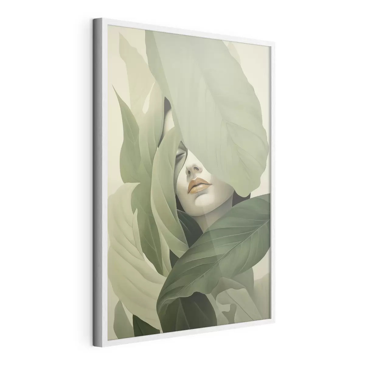 Plakat Surrealistyczny portret dziewczyny wśród liści f47332