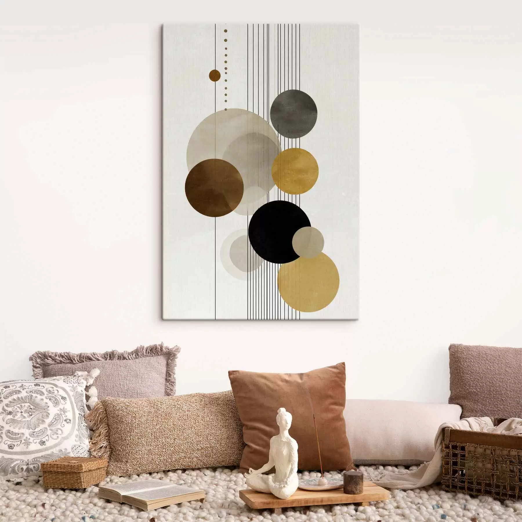 Obraz abstrakcja z okręgami i liniami w ciepłych kolorach s47237