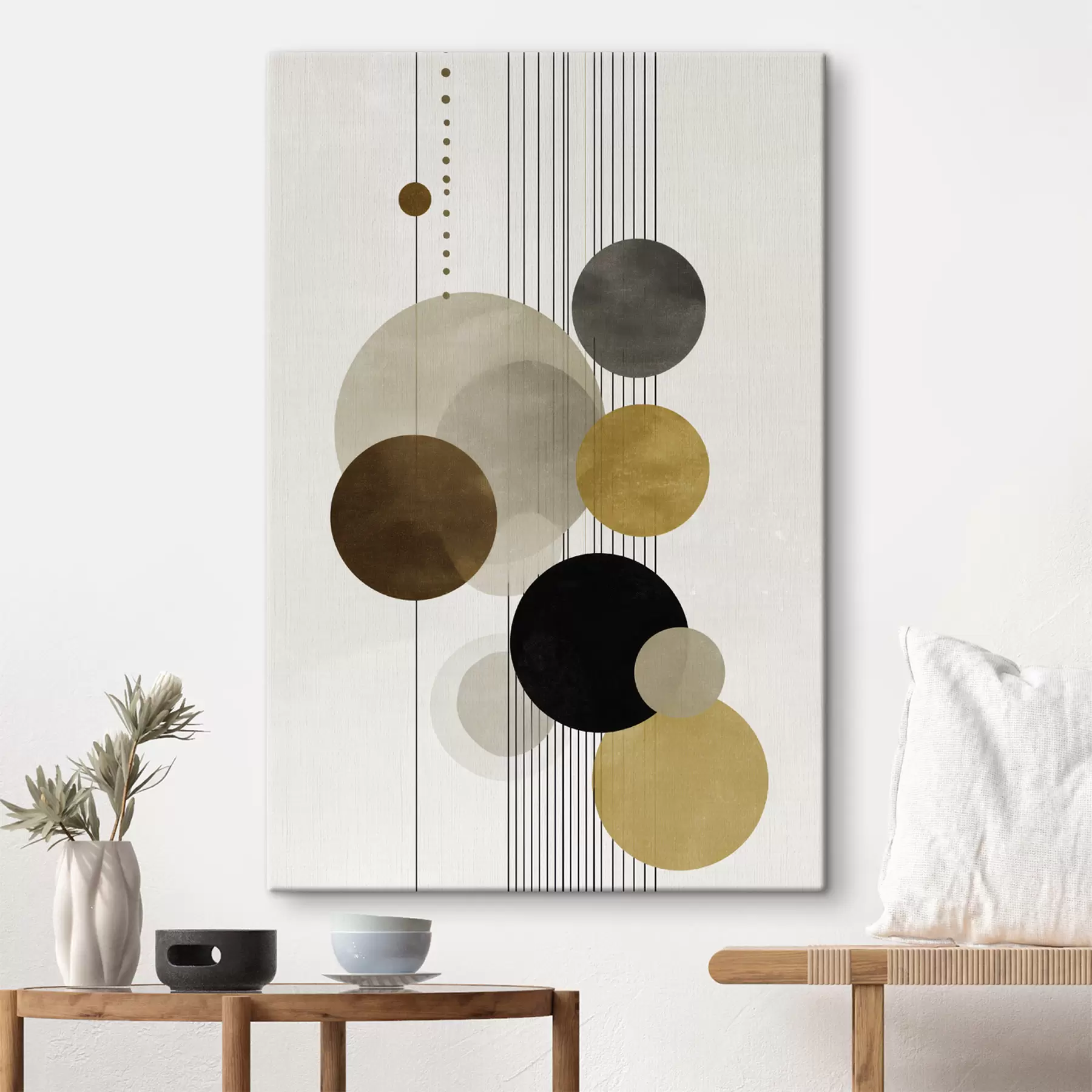 Obraz abstrakcja z okręgami i liniami w ciepłych kolorach s47237