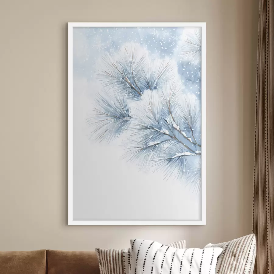 Fototapeta pokryta śniegiem gałąź sosny w stylu akwareli f47114
