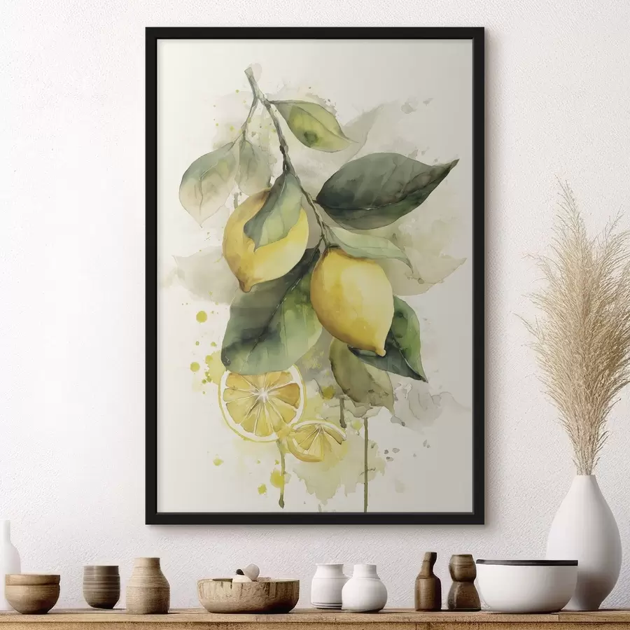 Fototapeta gałąź w stylu akwareli z cytrynami f47123