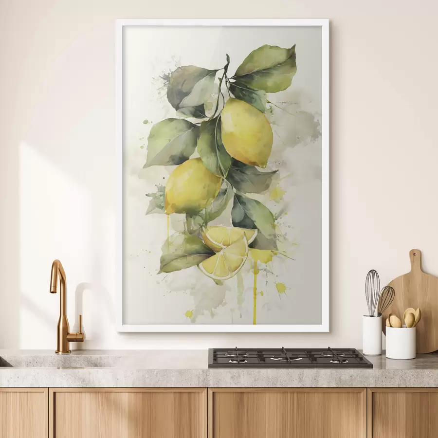 Fototapeta gałąź w stylu akwareli z cytrynami f47124