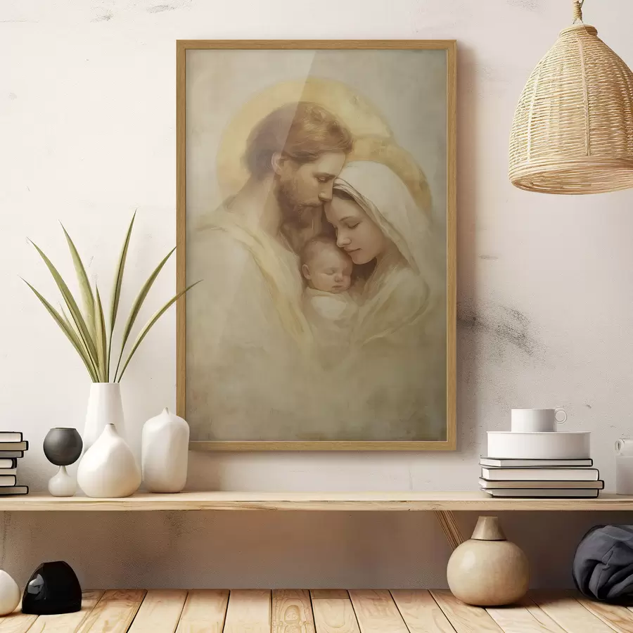 Fototapeta Dziewica Maryja i Józef z niemowlęciem Jezusem w stylu starego fresku f47141