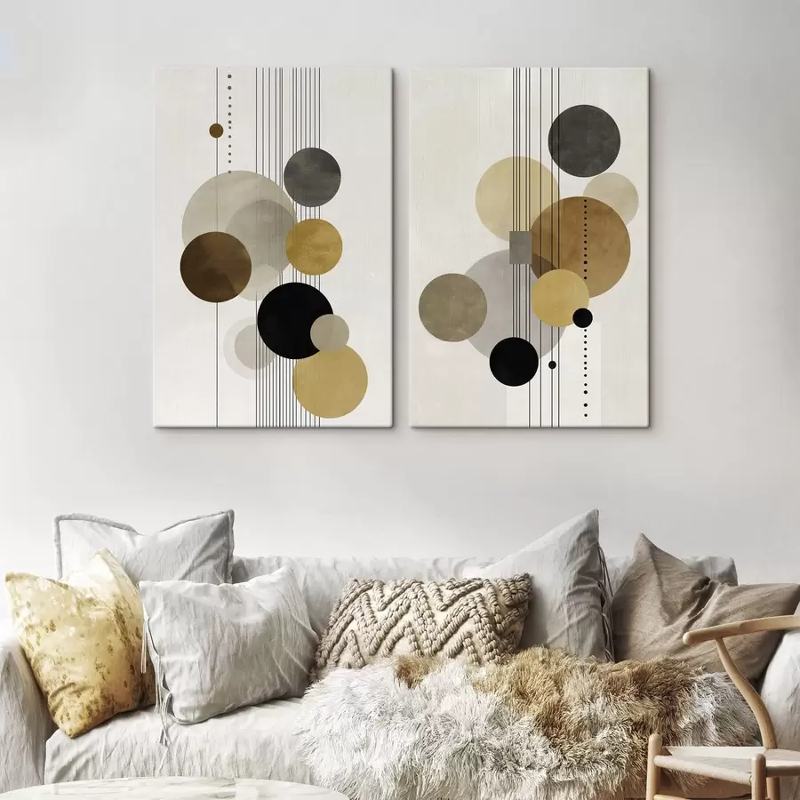 Obraz abstrakcja z okręgami i liniami w ciepłych kolorach m01182