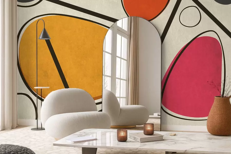 Fototapeta Abstrakcyjne kształty i linie z wyrazistymi polami kolorów w05017