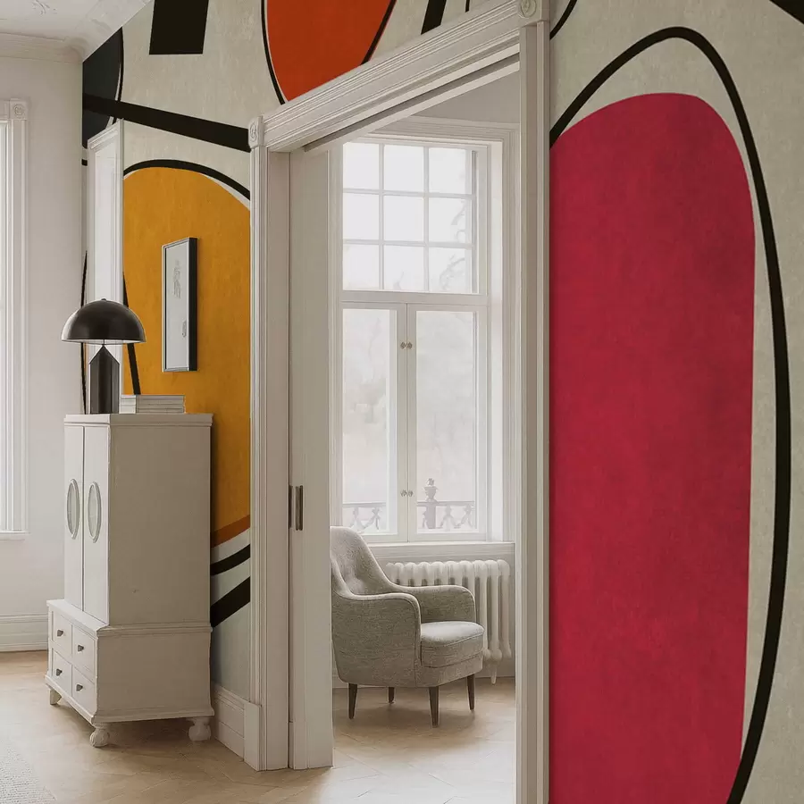 Fototapeta Abstrakcyjne kształty i linie z wyrazistymi polami kolorów w05017