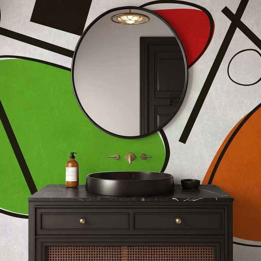 Fototapeta Abstrakcyjne geometryczne kształty z liniami i wyrazistymi obszarami kolorów w05017v1