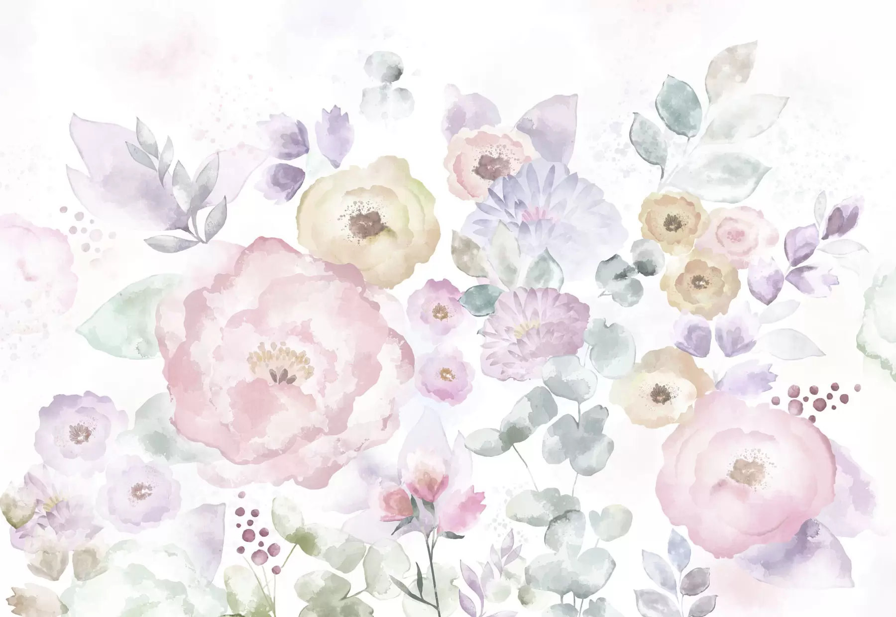 Fototapeta Delikatna kompozycja akwarelowa z kwiatami i liśćmi w05093