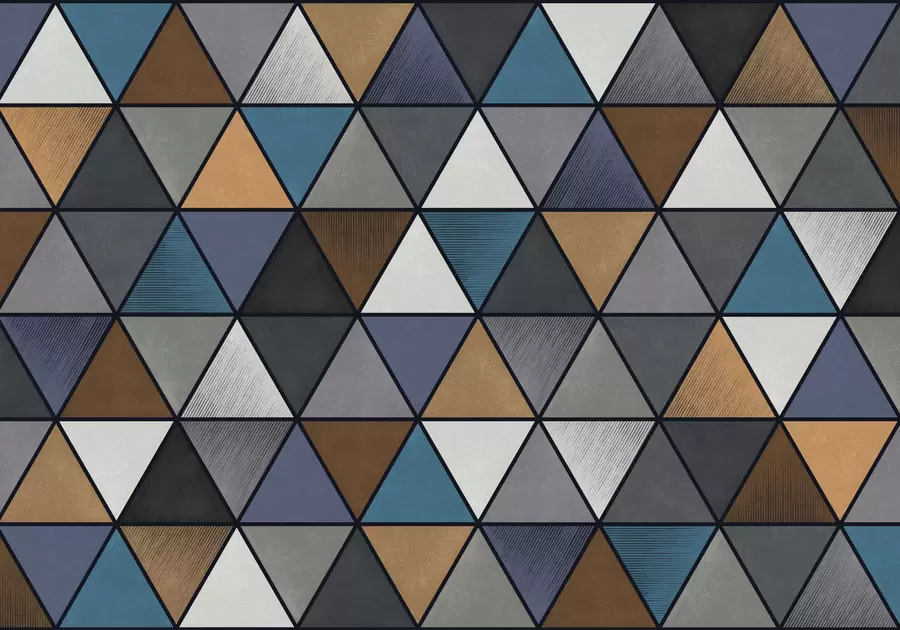 Fototapeta Trójkątny wzór geometryczny w niebieskich i ciepłych odcieniach w05095