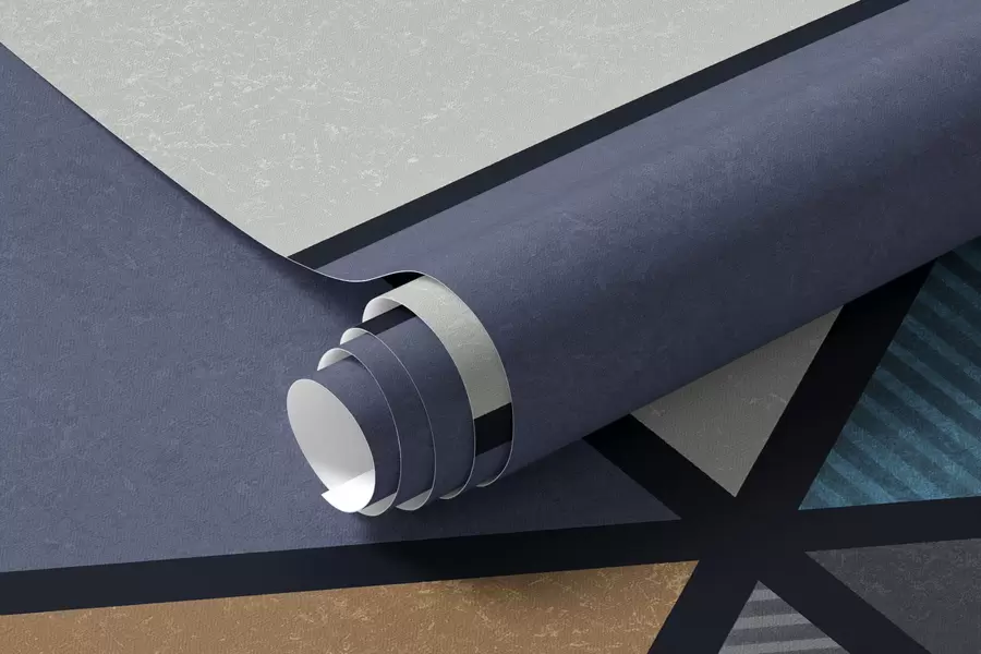 Fototapeta Trójkątny wzór geometryczny w niebieskich i ciepłych odcieniach w05095