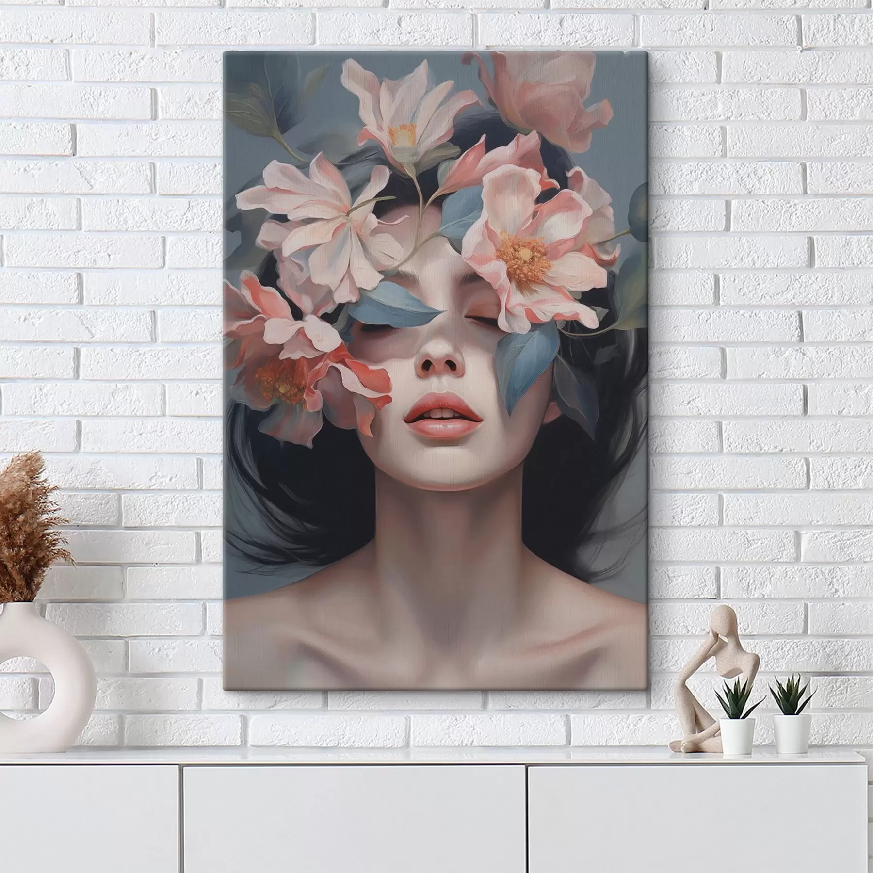 Obraz Abstrakcyjny portret kobiety z kwiatami s47488