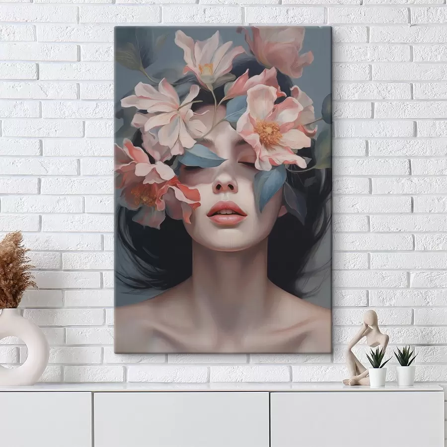 Obraz Abstrakcyjny portret kobiety z kwiatami s47488