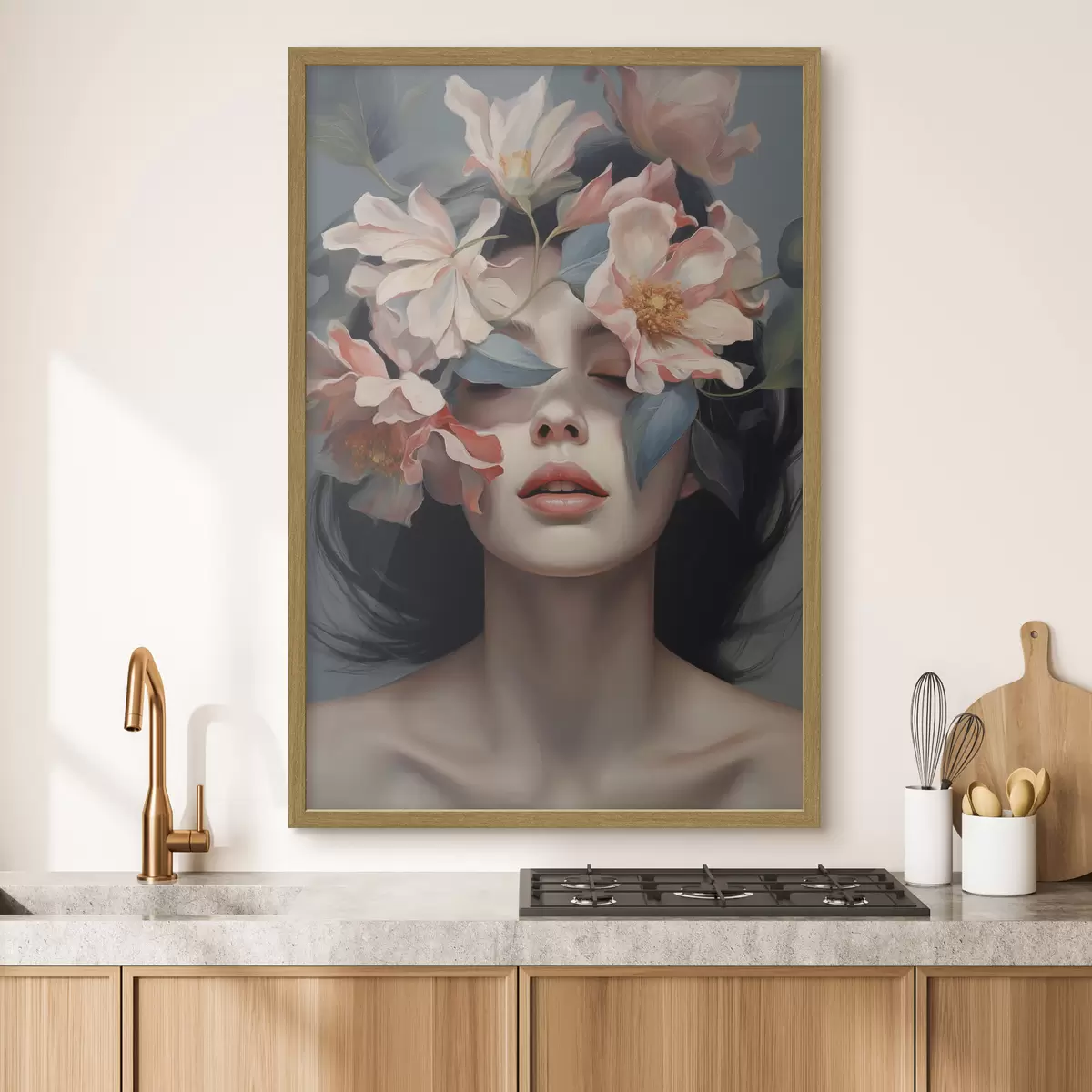 Plakat Abstrakcyjny portret kobiety z kwiatami f47488