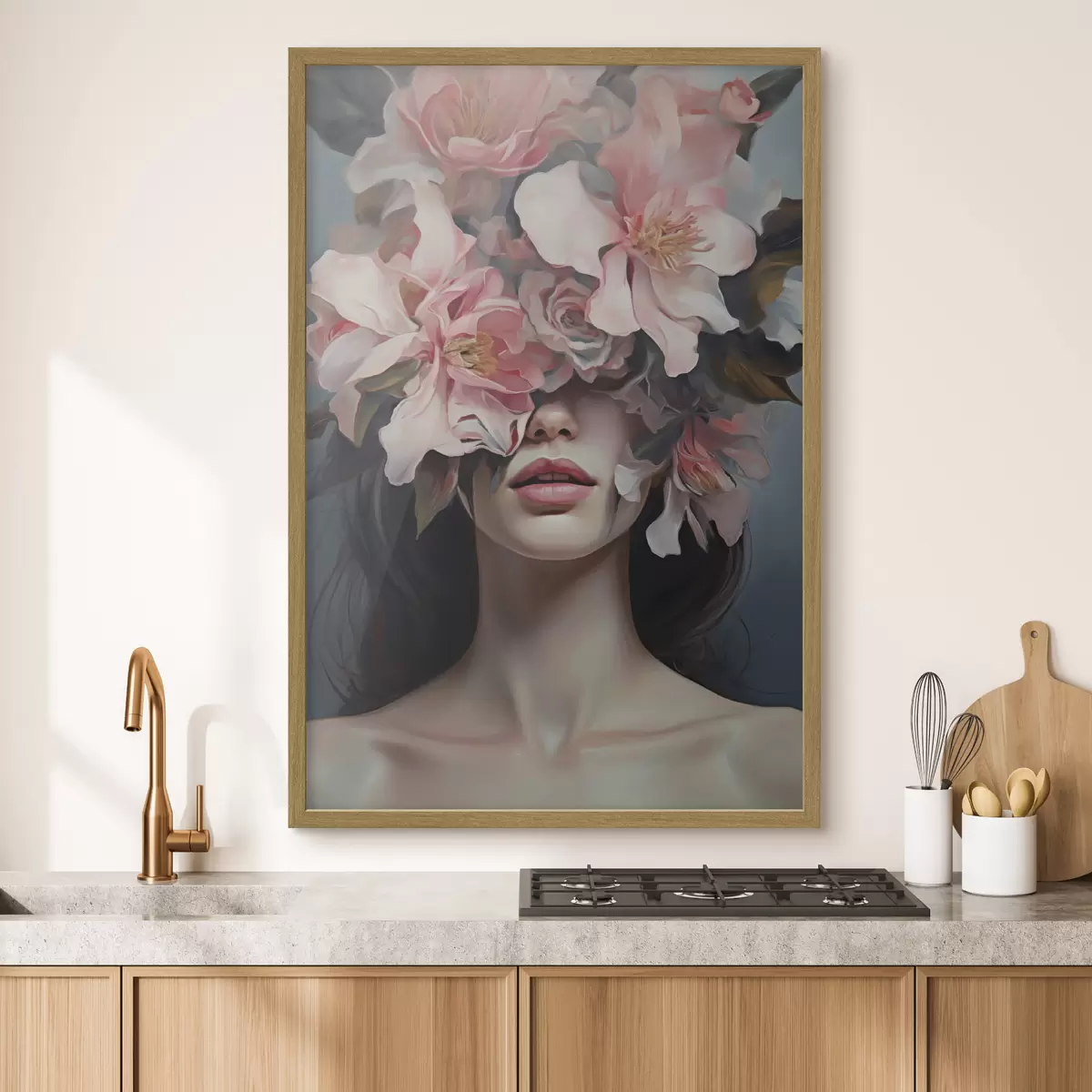 Plakat Surrealistyczny portret kobiety z kwiatami f47489