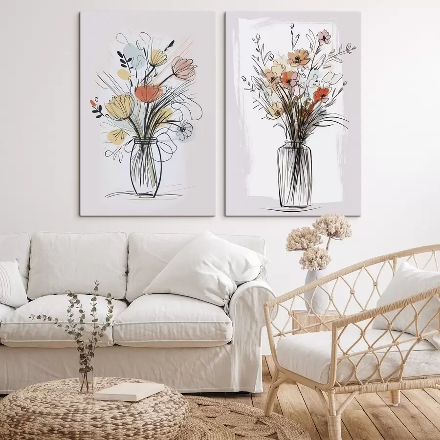 Obraz Kwiaty w wazonie imitującym rysunek m01224