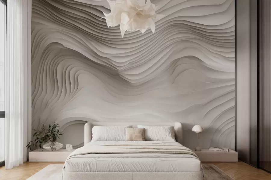 Fototapeta imitacja obszernych, schodkowych reliefów w odcieniach beżu w05061v1