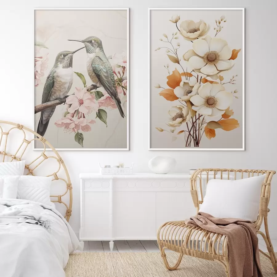 Fototapeta Kwiaty i ptaki na gałęziach d00560