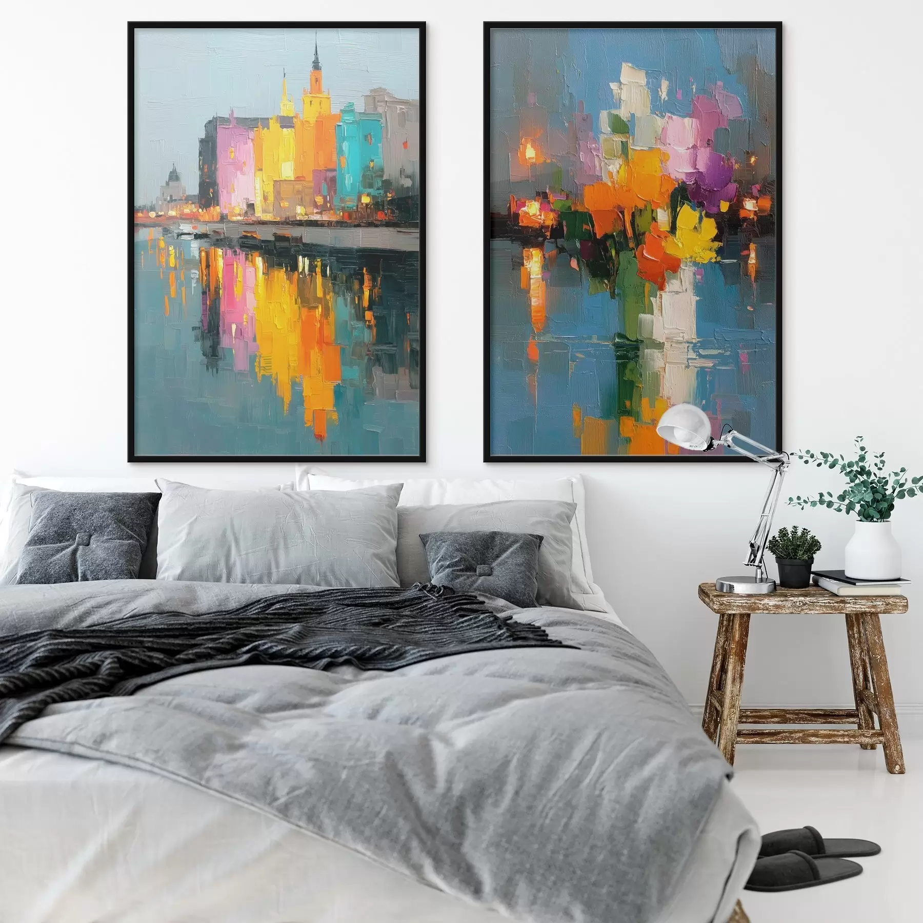 Fototapeta Dynamika miasta: abstrakcyjna kompozycja z odbiciami świateł na rzece d00569