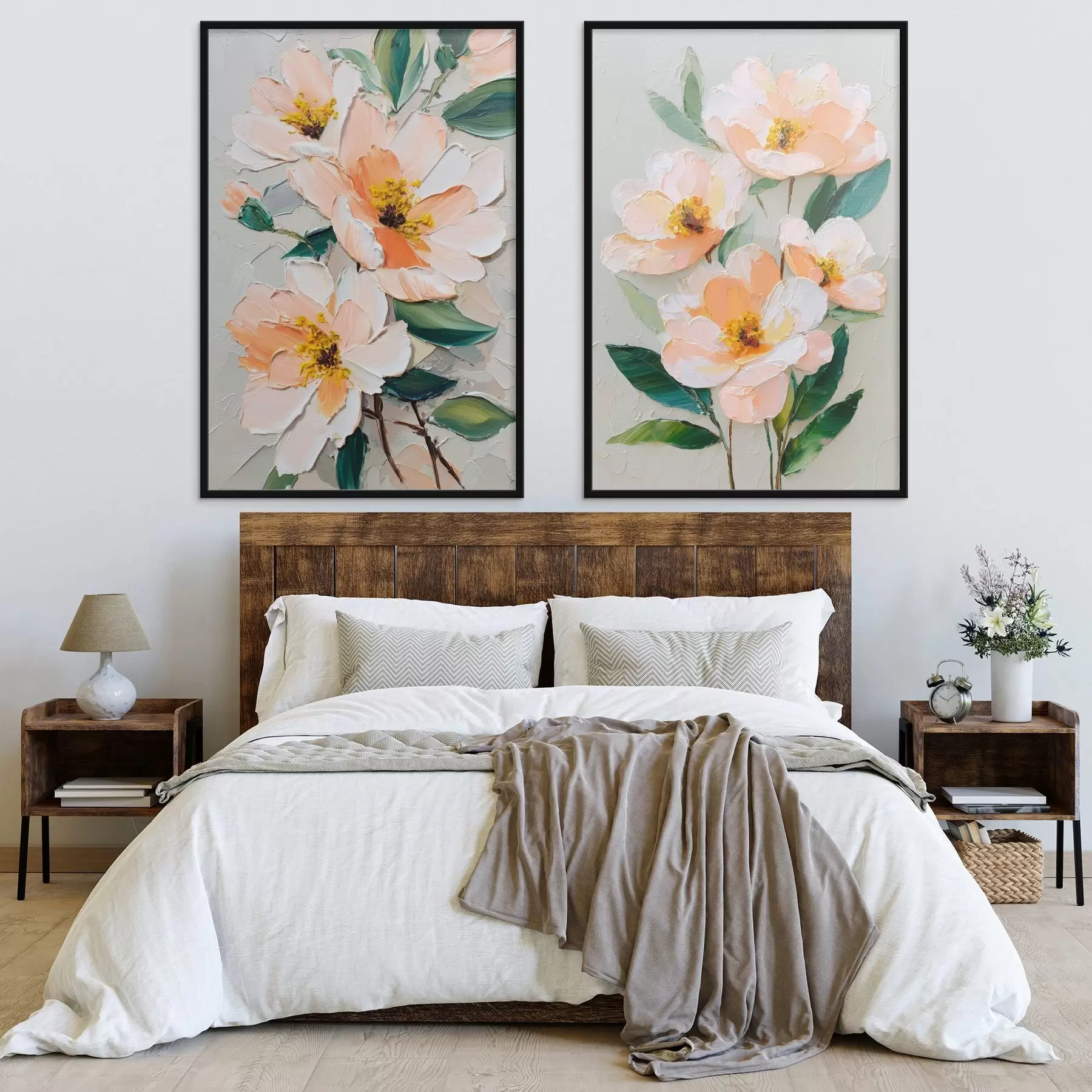 Fototapeta Obraz w stylu impasto łączący duży bukiet i pojedyncze kwiaty d00579