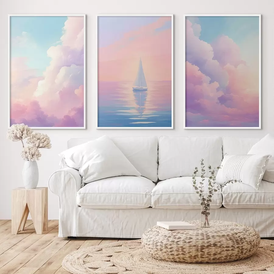 Fototapeta Żaglówka na morzu na tle chmur d00619