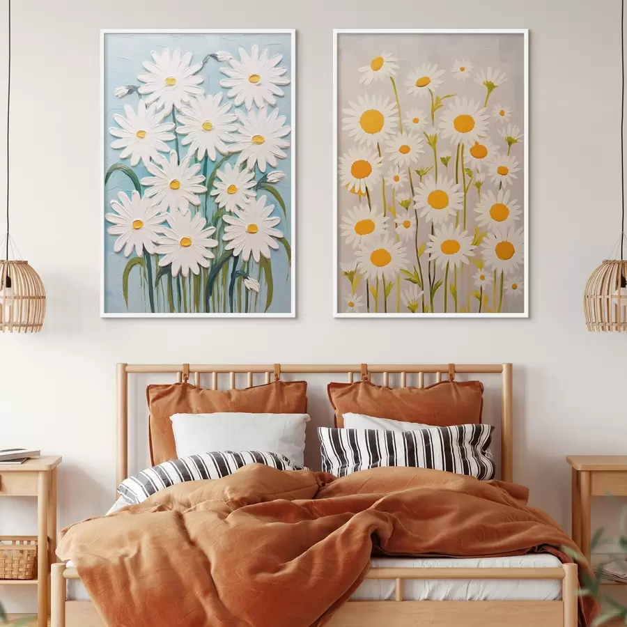 Fototapeta Wiosenna świeżość: dyptyk z obszernymi stokrotkami w stylu impasto d00633