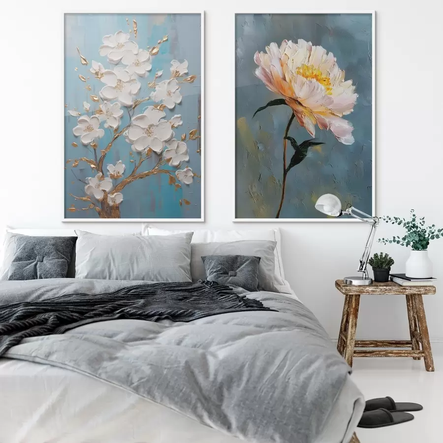 Fototapeta Kwitnąca gałąź i piwonia: kompozycja reliefowa d00637