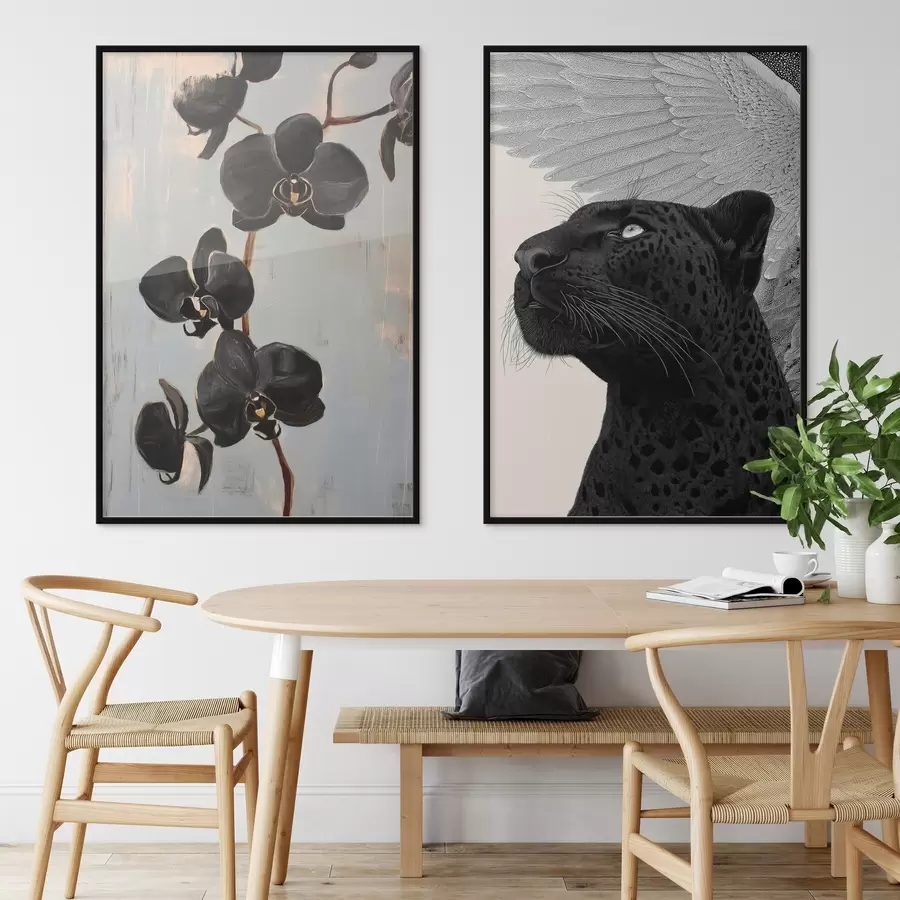 Fototapeta Ciemne orchidee i skrzydlata bestia: kompozycja artystyczna d00640