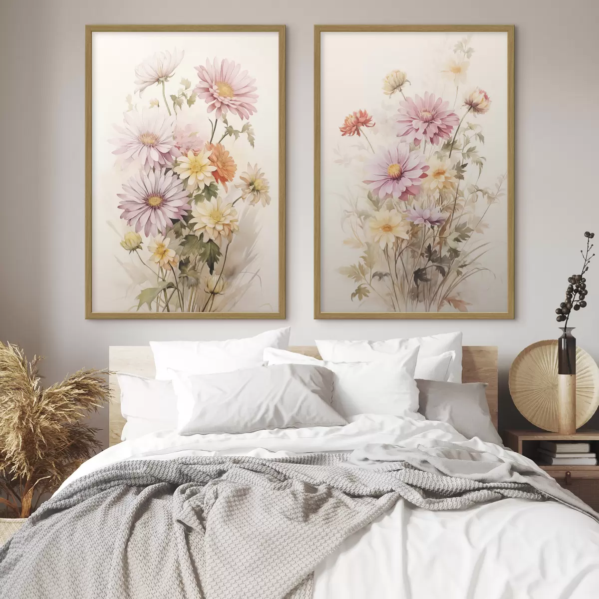 Plakat Bukiet kolorowych kwiatów, miękki styl akwareli, na jasnym tle, ilustracja botaniczna d00649