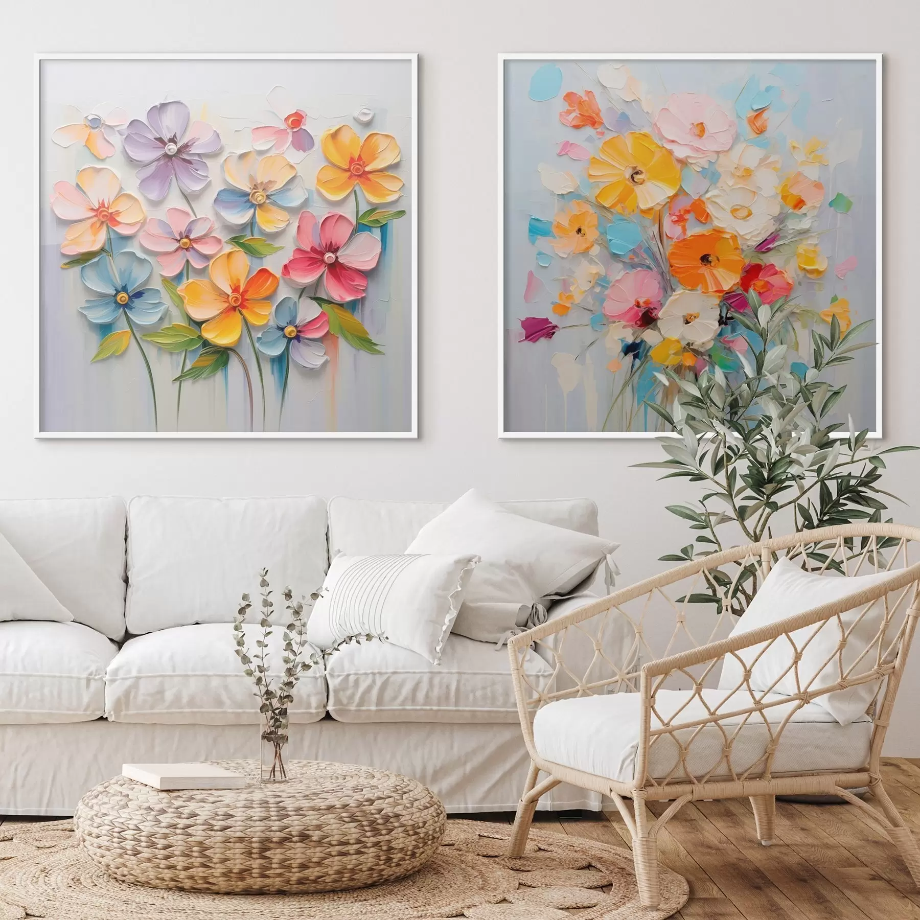 Fototapeta Abstrakcyjne kompozycje jasnych kwiatów wykonane w technice impasto d00662