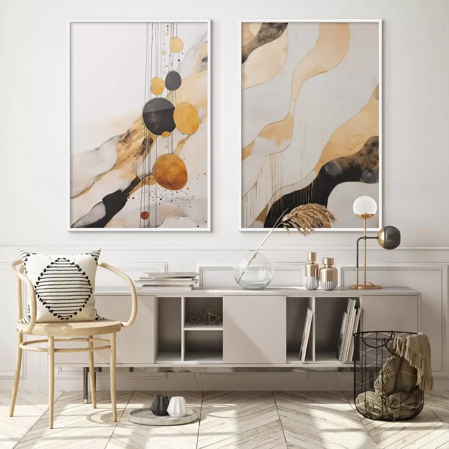 Fototapeta Abstrakcyjna kompozycja z czarnymi i pomarańczowymi okręgami d00684