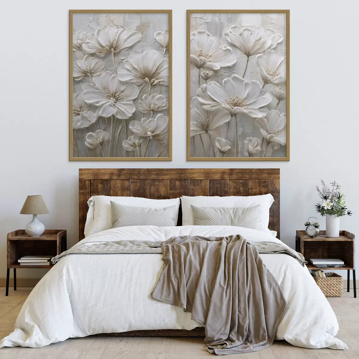Plakat kremowe kwiaty w stylu imitującym impasto d00701