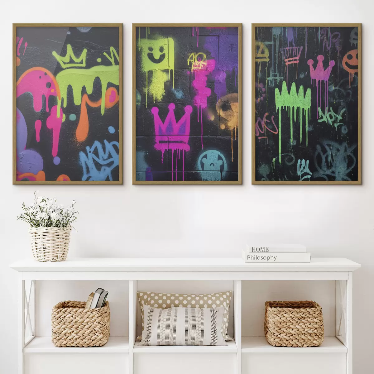 Plakat jasne graffiti na ciemnym tle d00703